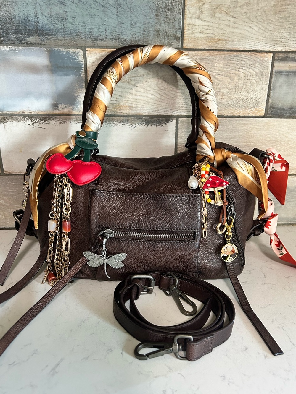 LIKE NEW We The Free Baby Emerson Tote in Bitter Bark-Charms & Scarves Included